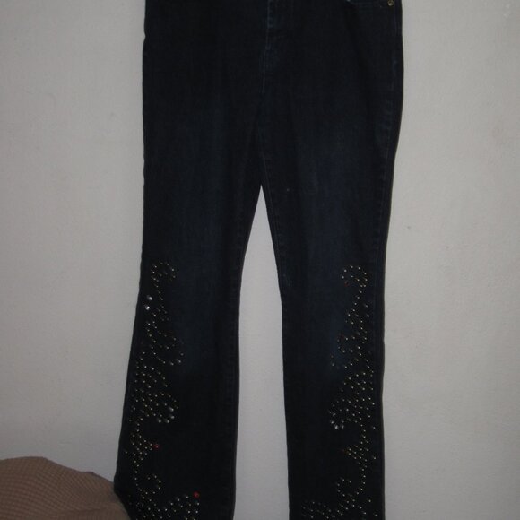 Diane Gilman Dark Blue Embellished Bootcut Blue Jeans in Size 8 - Picture 1 of 7